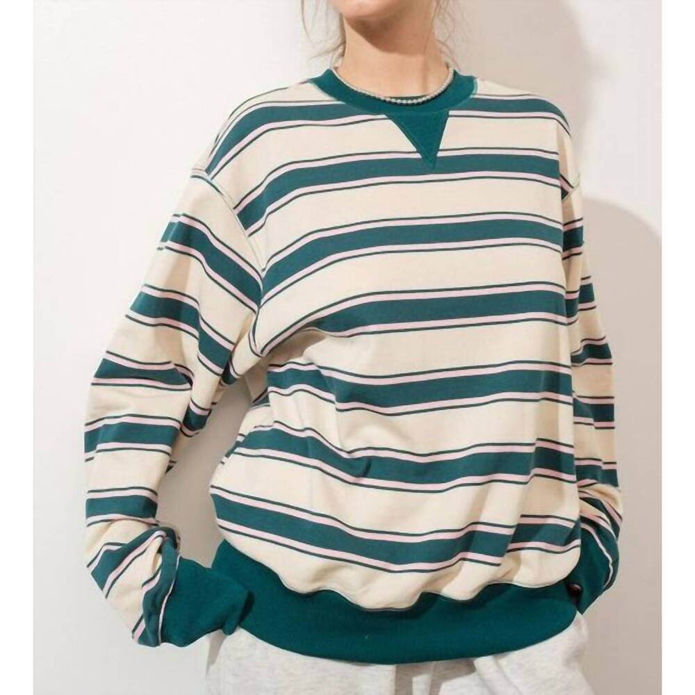 NEW CREAMON retro striped crew neck sweatshirt in green